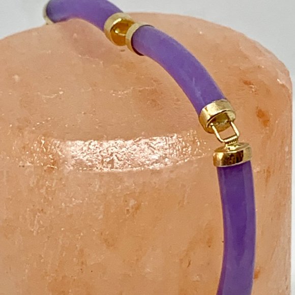 Purple Jade and 14k Gold bracelet, size 7.5" - Picture 2 of 5